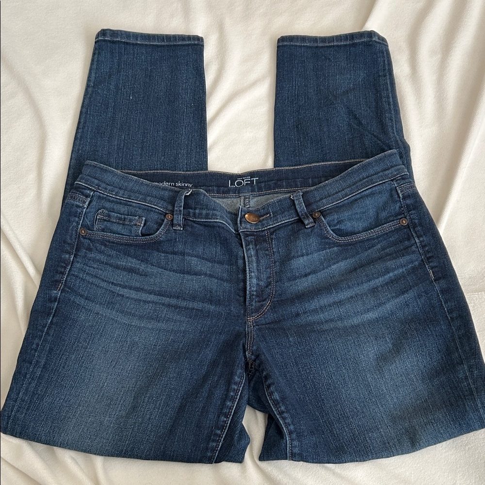 LOFT Women's Skinny Stretch Denim Jeans - Deep Indigo Sz:12